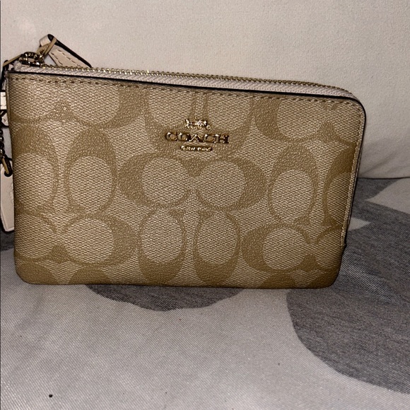Coach Gold and Tan Signature Wristlet - Picture 1 of 6